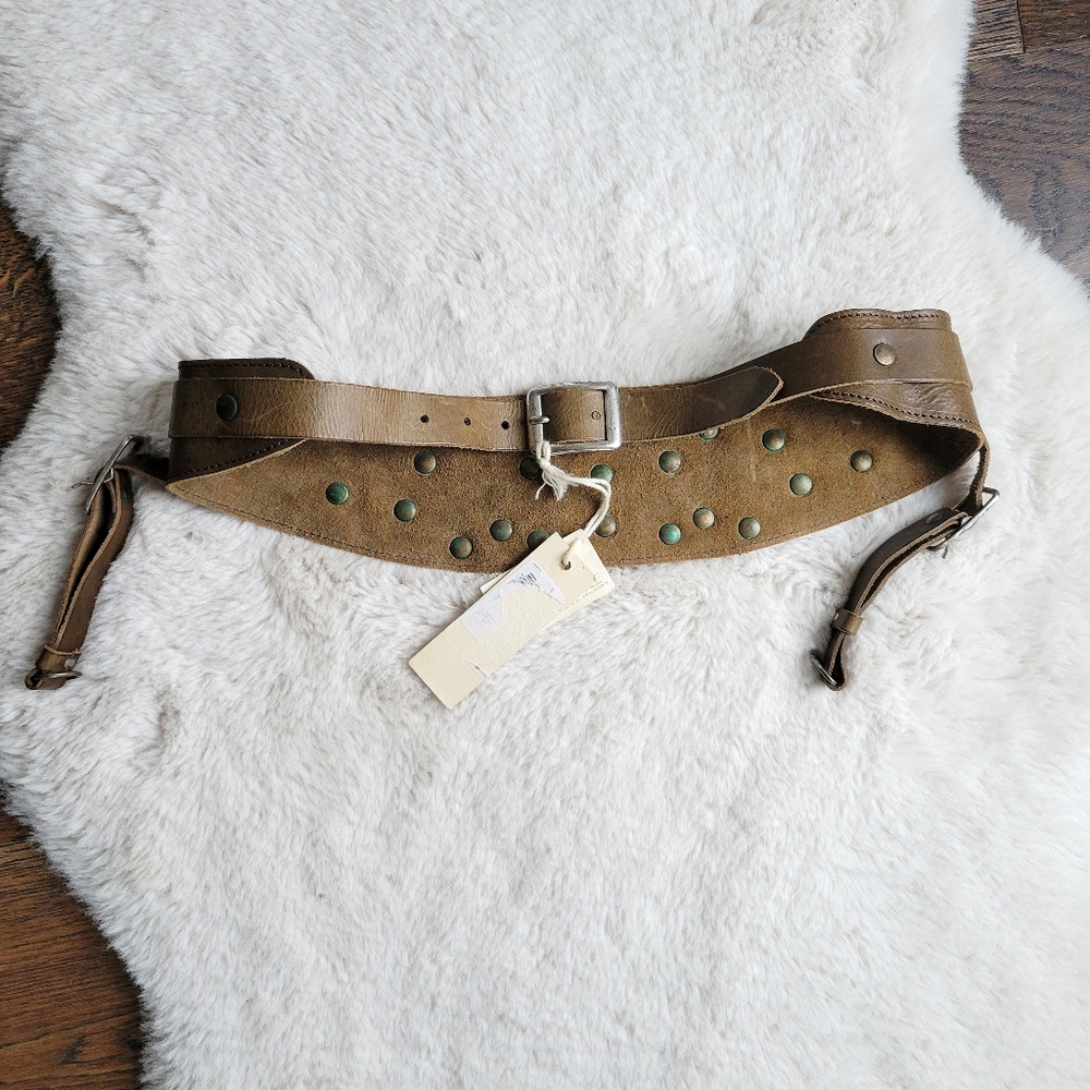 Vintage Diesel Deadstock Medieval Wide Studded Pearl Leather Garter Corset Belt - Picture 9 of 9